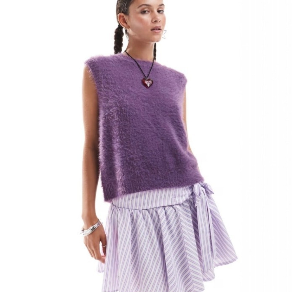 Vans Roger Fuzzy Knitted Sweater Vest Purple M Y2K Skatecare Cozy Collegiate 90s